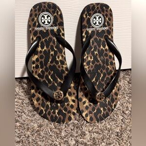 Like new Tory Burch leopard flip flops.